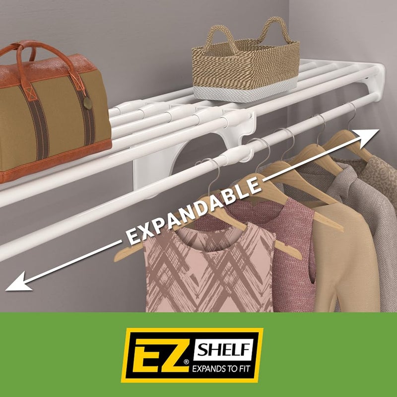 EZ SHELF - Closet Shelf with Hanging Rod â€“ 19.5â€ to 29" Expandable, White, Closet Shelves â€“ Strong, Holds 200 lbs â€“ Easy Install â€“ Backwall (floating) with 2 End Brackets, Alternative to Wire Shelving - Image 5